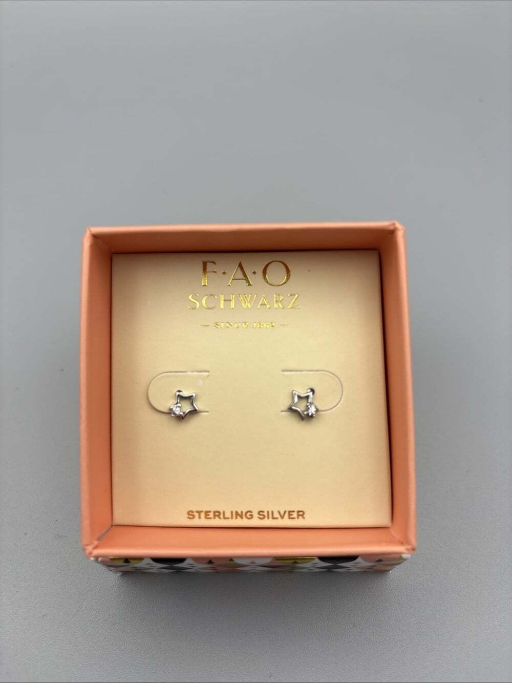FAO Schwarz 925 Sterling Silver Star Stud Earrings Butterfly Back Lobe